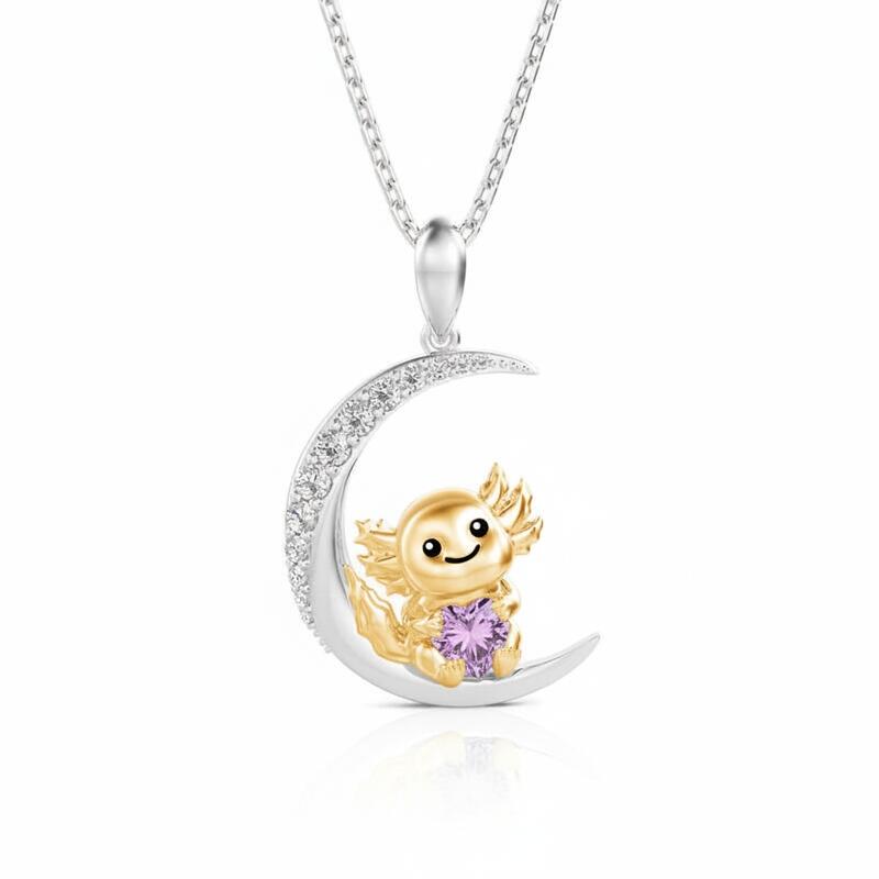 Jeulia Luna Astra Custom Moonlit Axolotl Heart Birthstone Necklace