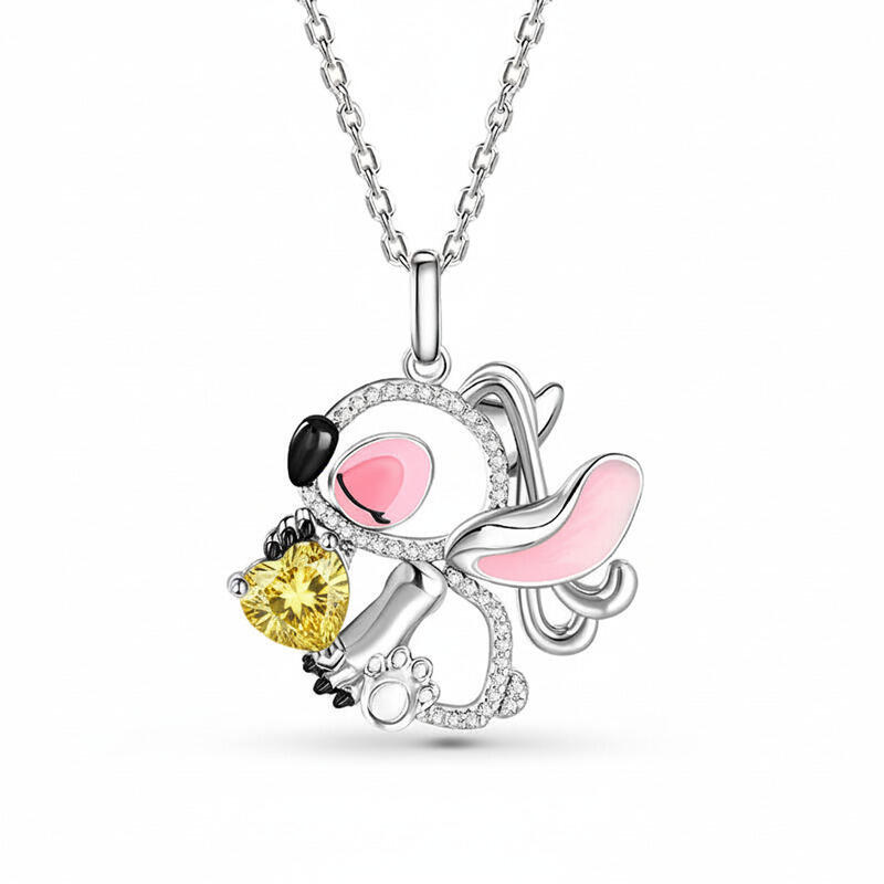 Jeulia Hug Me "Pink Monster" Heart Cut Personalized Sterling Silver Necklace