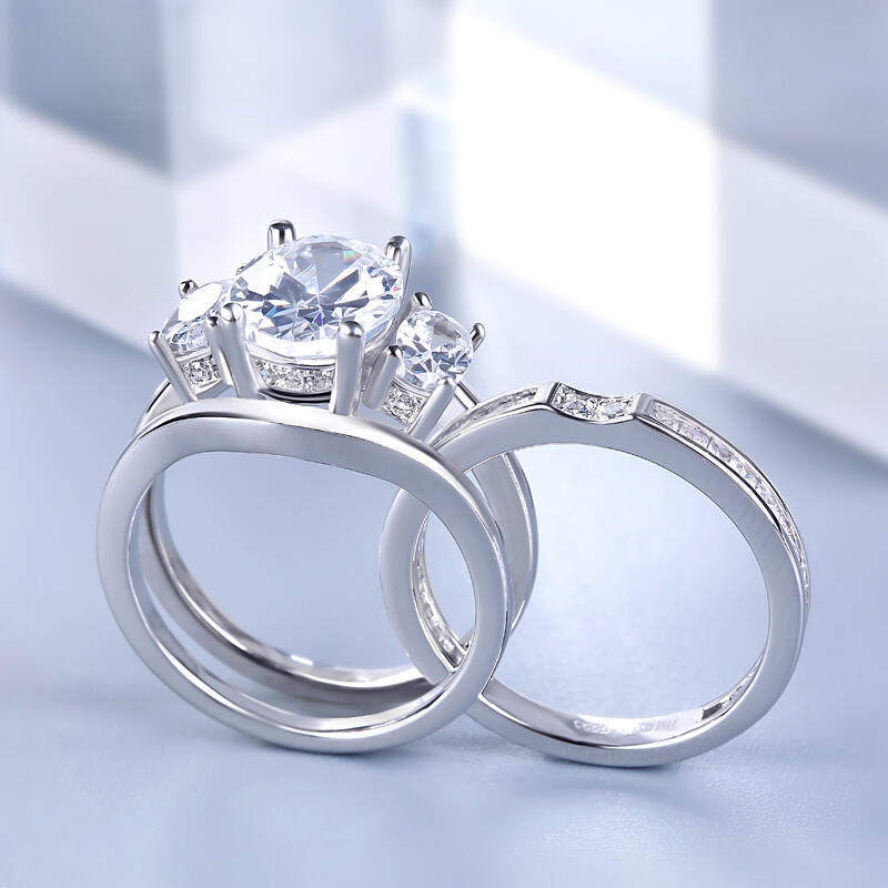 Jeulia Three Stone Oval Cut Sterling Silver Ring Set