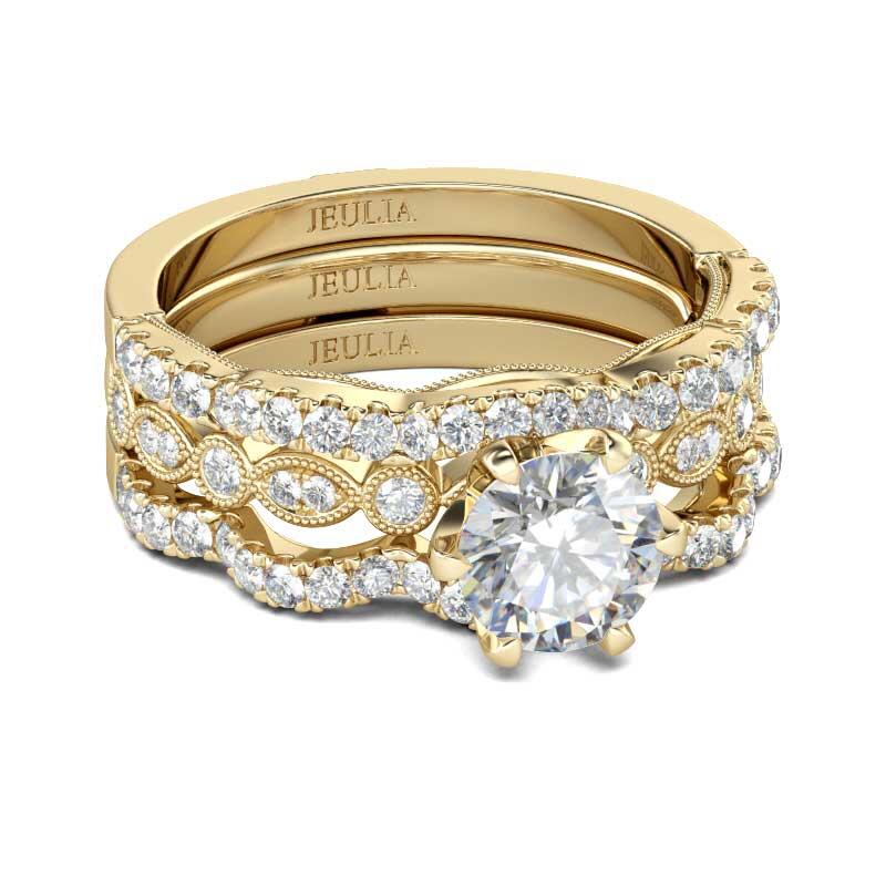 Jeulia Interchangeable Milgrain Round Cut Sterling Silver Ring Set