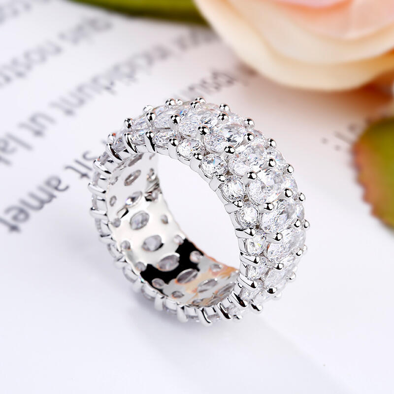 Jeulia Classic Oval and Round Cut Sterling Silver Eternity Ring