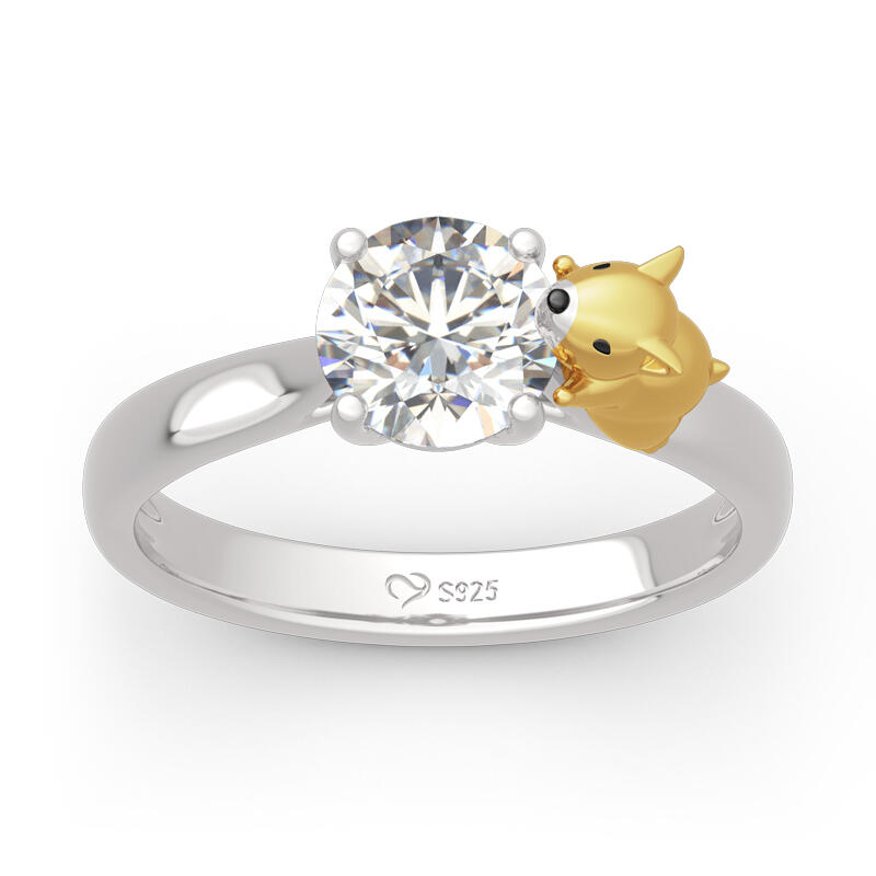 Jeulia Hug Me "Queen's Corgi" Round Cut Sterling Silver Ring