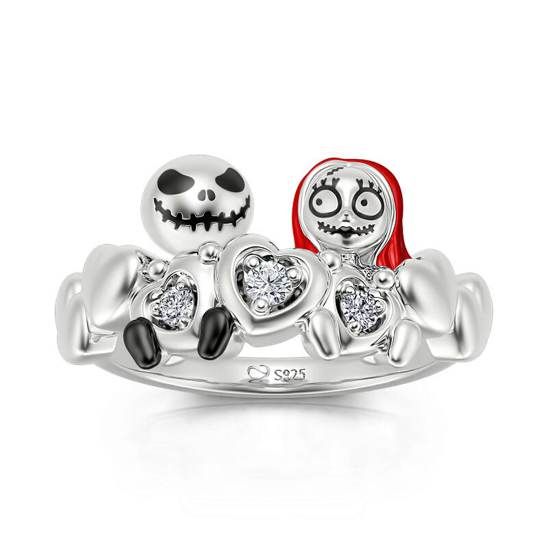 Jeulia Hug Me Anillo con calaveras de plata de ley de corte redondo