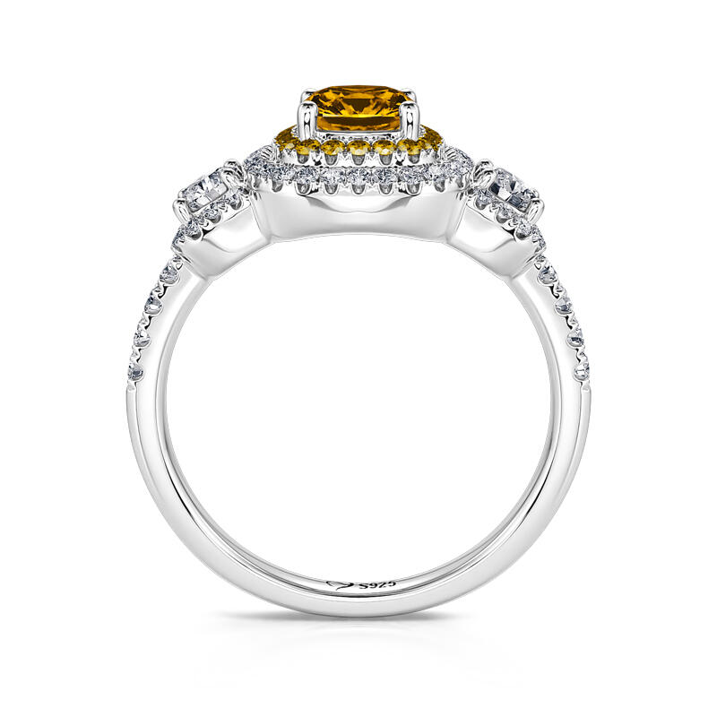 Jeulia drie stenen Halo prinses geslepen sterling zilveren ring