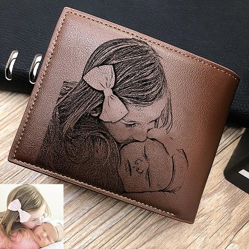 Personalized Double-Sided Photo Leather Men's Trifold Wallet