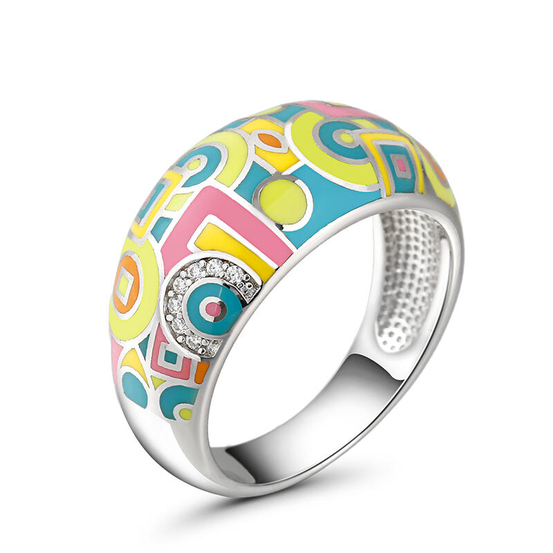 Jeulia "Math Game" Enamel Sterling Silver Women's Band