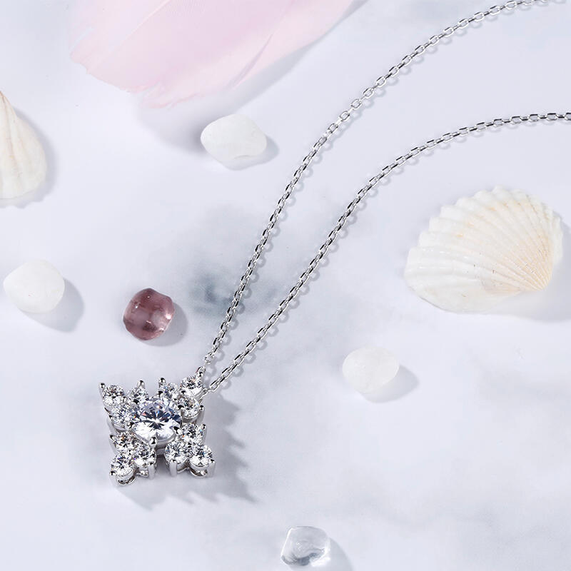 Jeulia Funkelnd Cluster Rundschliff Sterling Silber Halskette