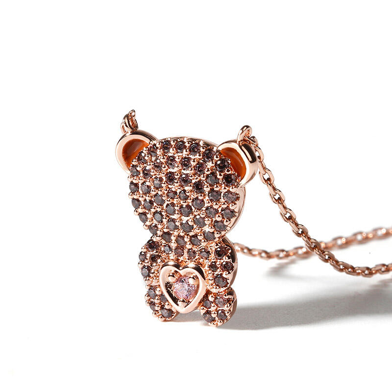 Jeulia "Look At Me" Bear Design Sterling Silver Necklace