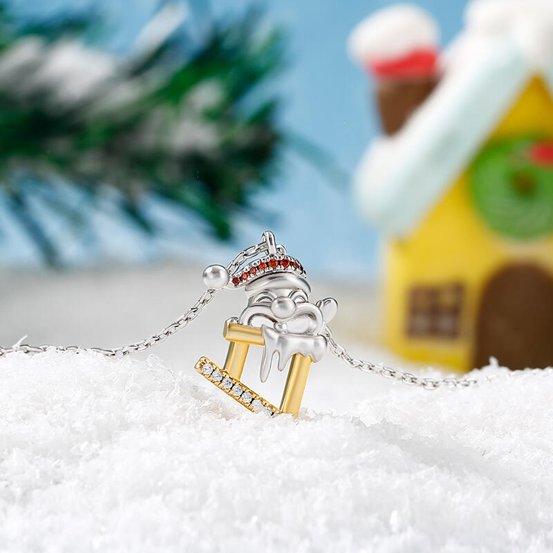 Jeulia Collar de plata de ley con papá noel en la chimenea para navidad