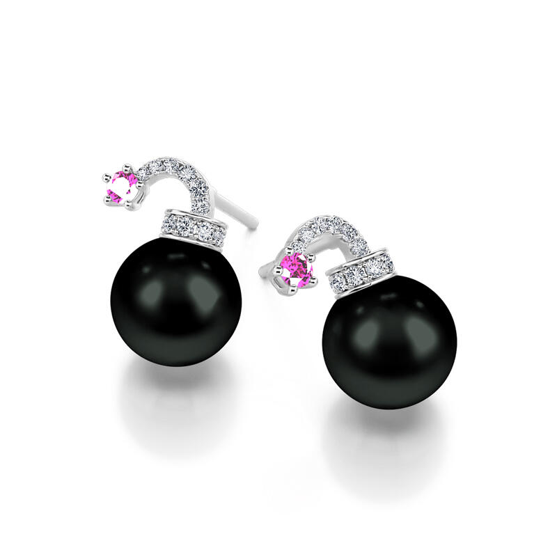 Jeulia Bomb Design Cultured Black Pearl Sterling Silver Earrings