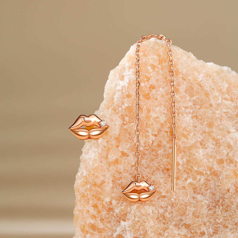 Jeulia "Kiss Me" Lips Rose Gold Tone Sterling Silver Mismatched Earrings