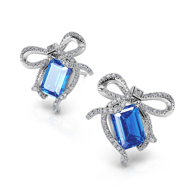 Jeulia Pendientes de plata de ley con nudo de piedra azul esmeralda