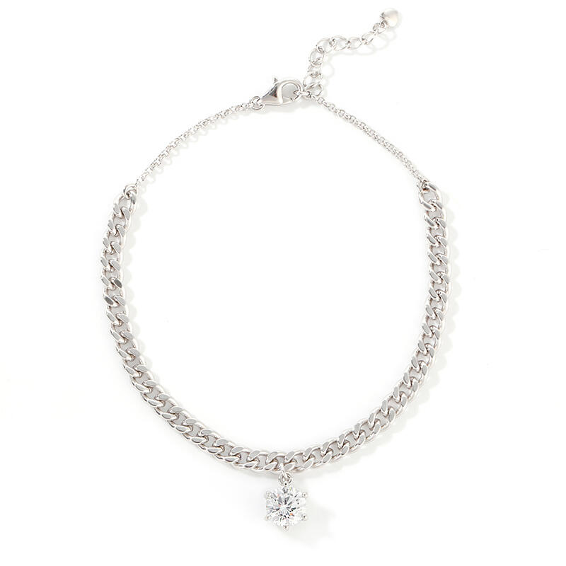 Jeulia Simple Design Round Cut Sterling Silver Anklet