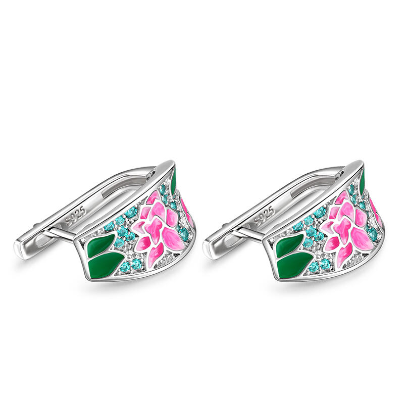 Jeulia Brincos de prata esterlina com esmalte de flores gêmeos