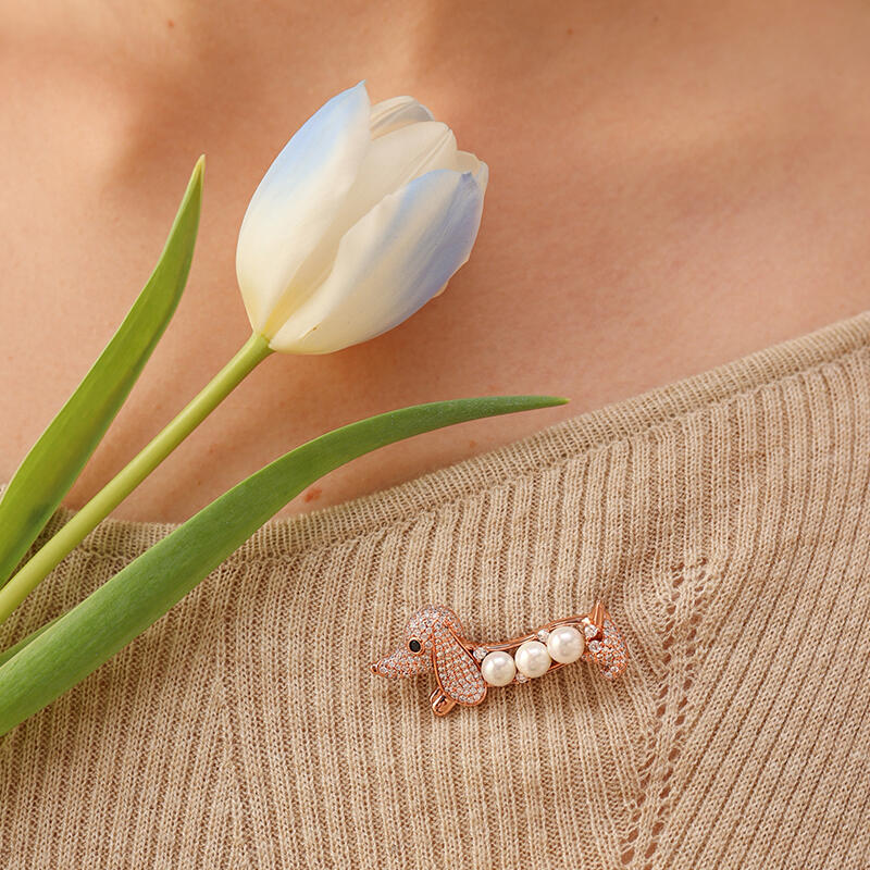 Jeulia Cute Dog Design Cultured Pearl Sterling Silver Brooch