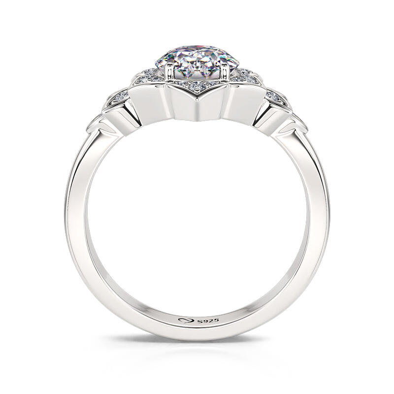 Jeulia Anillo de Plata de Ley con Corte Ovalada y Halo Floral