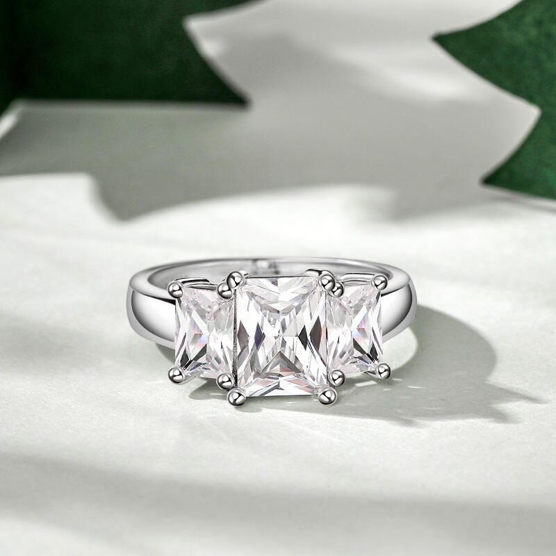 Jeulia Three Stone Radiant Cut Sterling Silver Ring