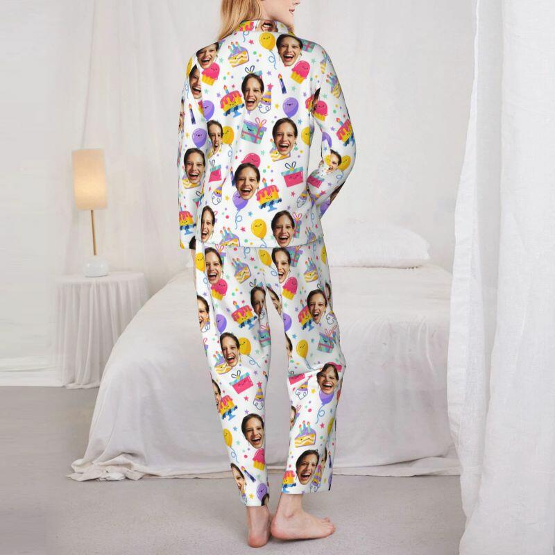 Personalized Pajamas Custom Photo Cake Celebration Party Cute Pattern Design Birthday Gift for Family