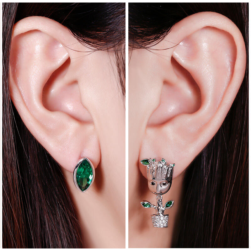 Jeulia Cartoon Tree Man Asymmetric Sterling Silver Earrings