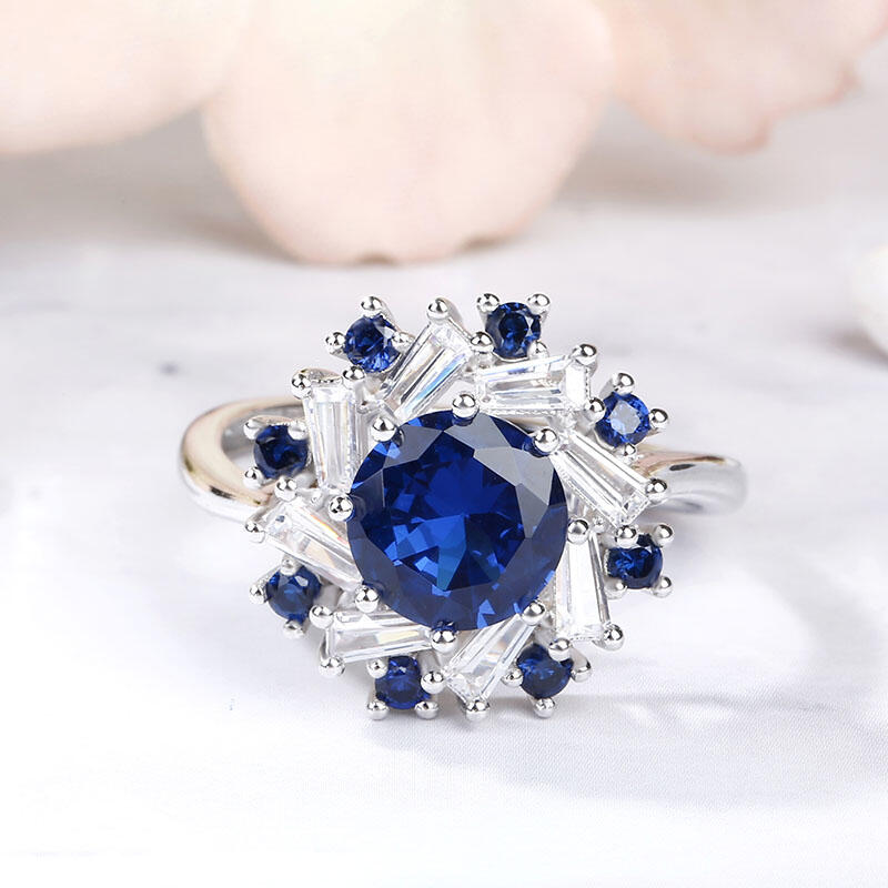 Jeulia Halo Round Cut Sterling Silver Ring