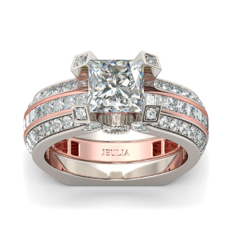 Jeulia Interchangeable Two Tone Princess Cut Sterling Silver Ring Set