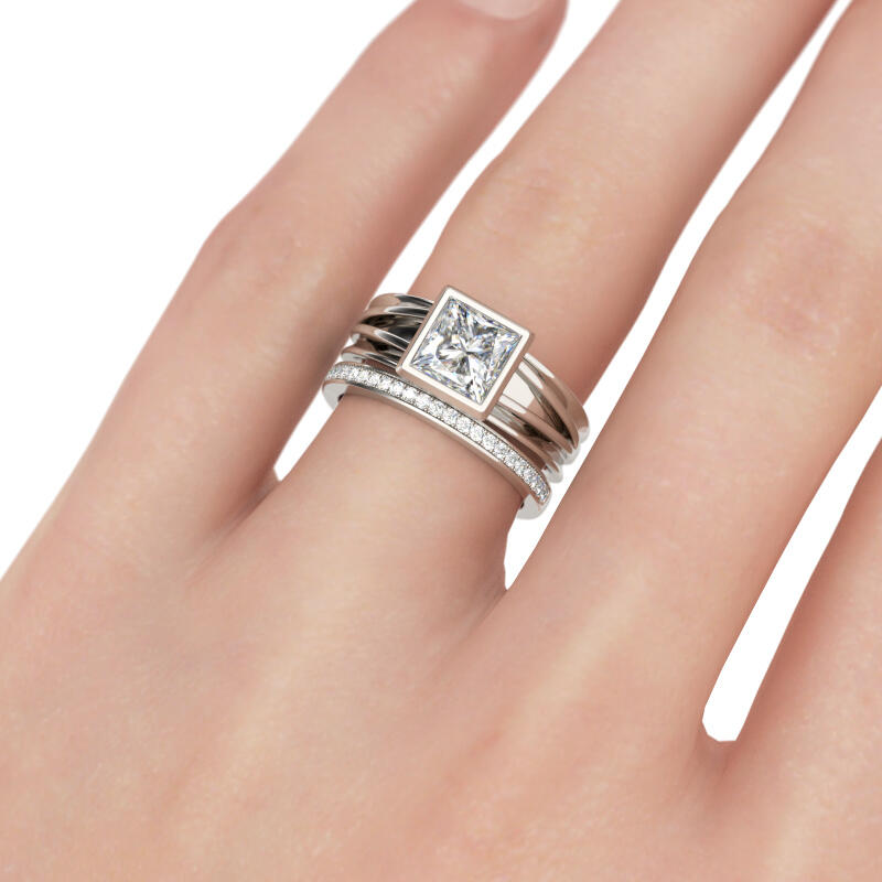 Jeulia Split Shank Princess Cut Sterling Silver Ring Set