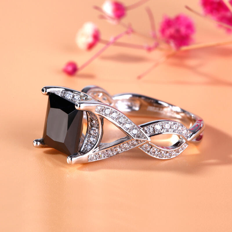 Jeulia Twist Princess Cut Sterling Silver Ring