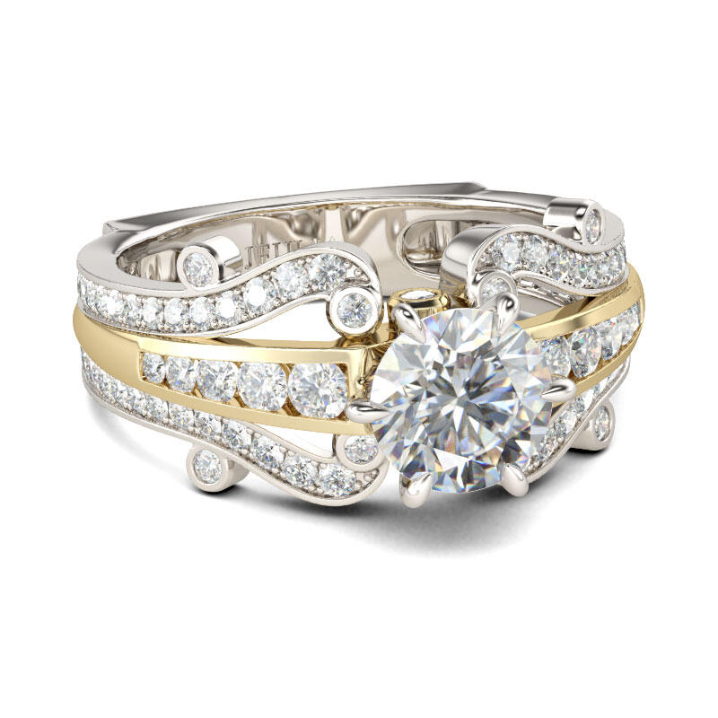 Jeulia Two Tone Round Cut Sterling Silver Ring