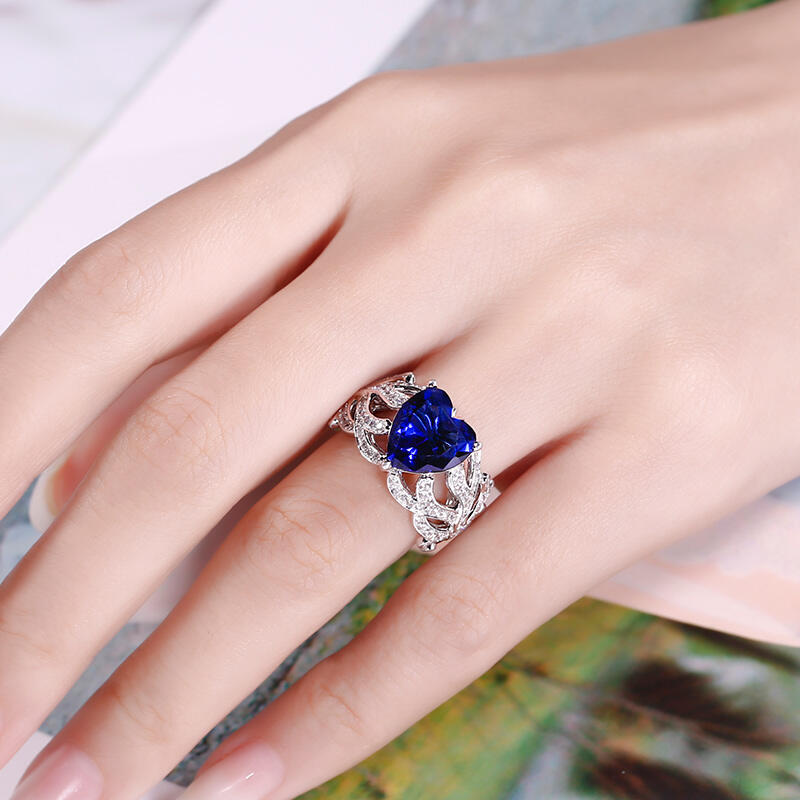 Jeulia Coral Shank Heart Cut Sterling Silver Ring