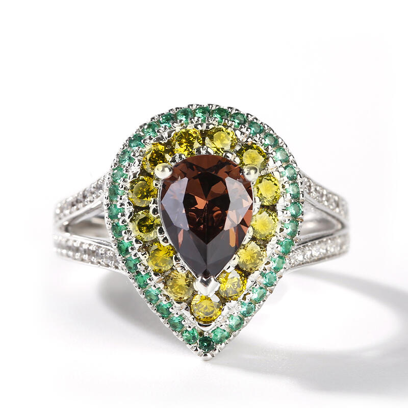 Jeulia Avocado Design Double Halo Pear Cut Sterling Silver Ring