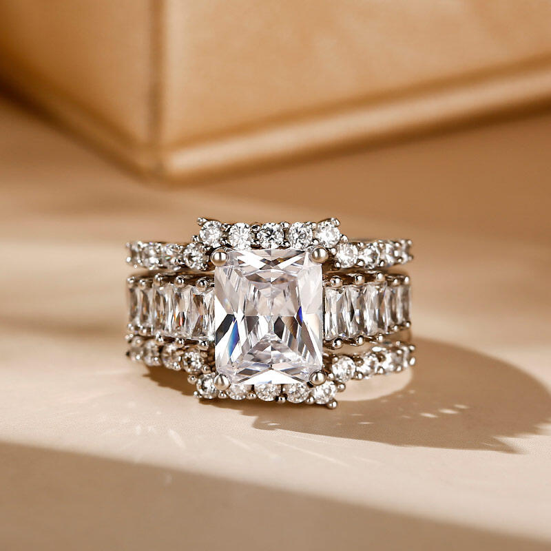 Jeulia 3PC Radiant Cut Sterling Silver Ring Set