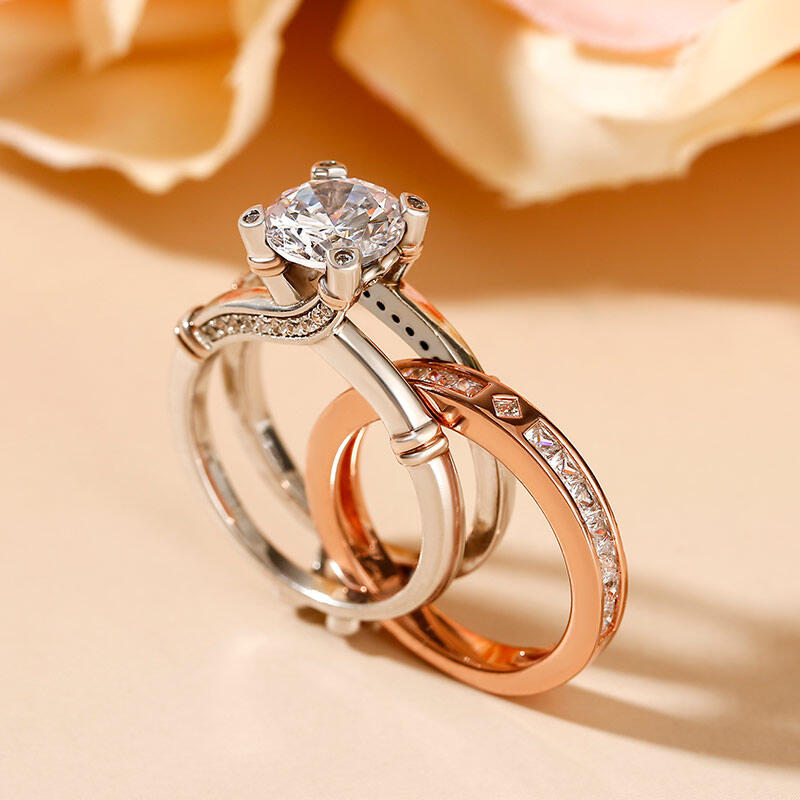 Jeulia Conjunto De Anillos Intercambiables De Nudo De Talla Redonda En Plata De Ley