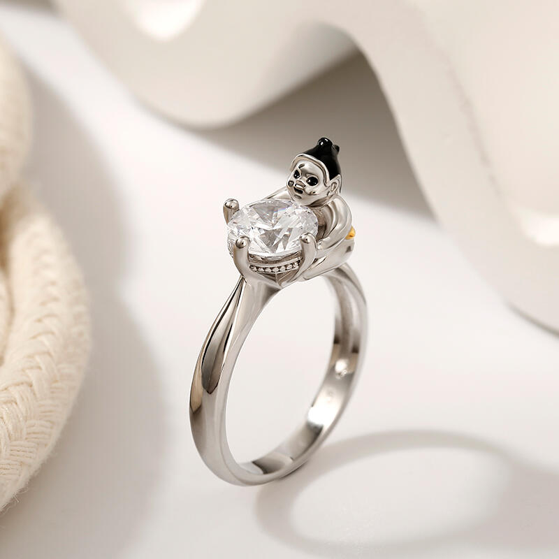 Jeulia Hug Me "Uwielbiam Prowess" Sumo Okrągłe Cięcie Pierścionek Srebrny