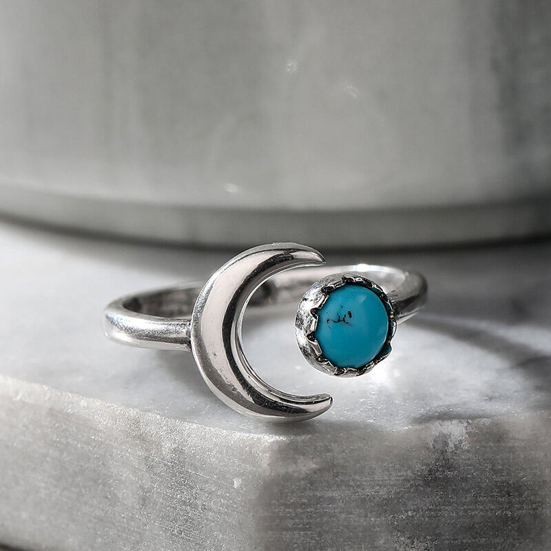 Jeulia Anillo de media luna de turquesa de plata de ley