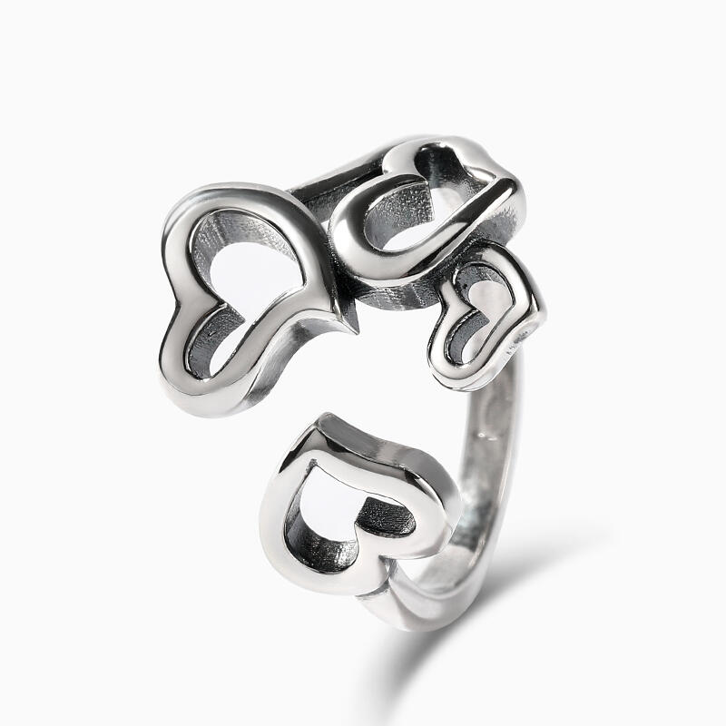 Jeulia Anillo abierto de plata de ley con cuatro corazones lindos