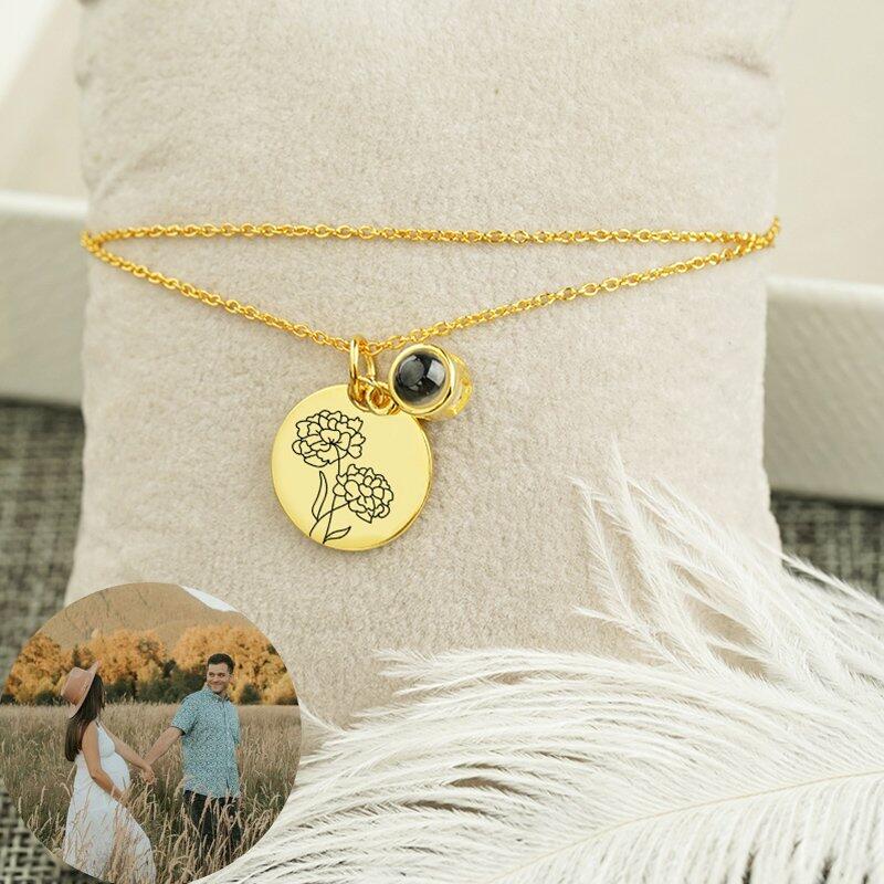 ステンレス 誕生 花 投影 写真 写真入れ ネックレス