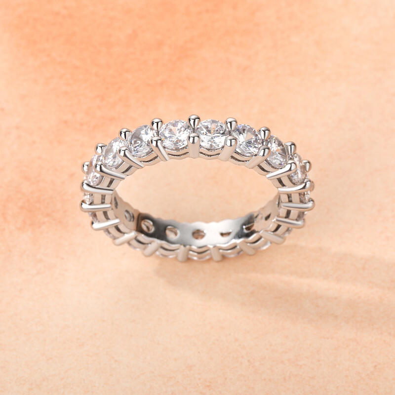 Jeulia Round Cut Eternity Sterling Silver Women's Band