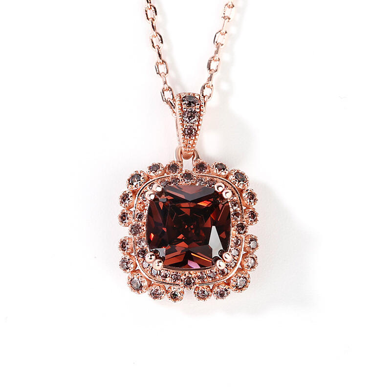 Jeulia Milgrain Design Halo Cushion Cut Sterling Silver Necklace