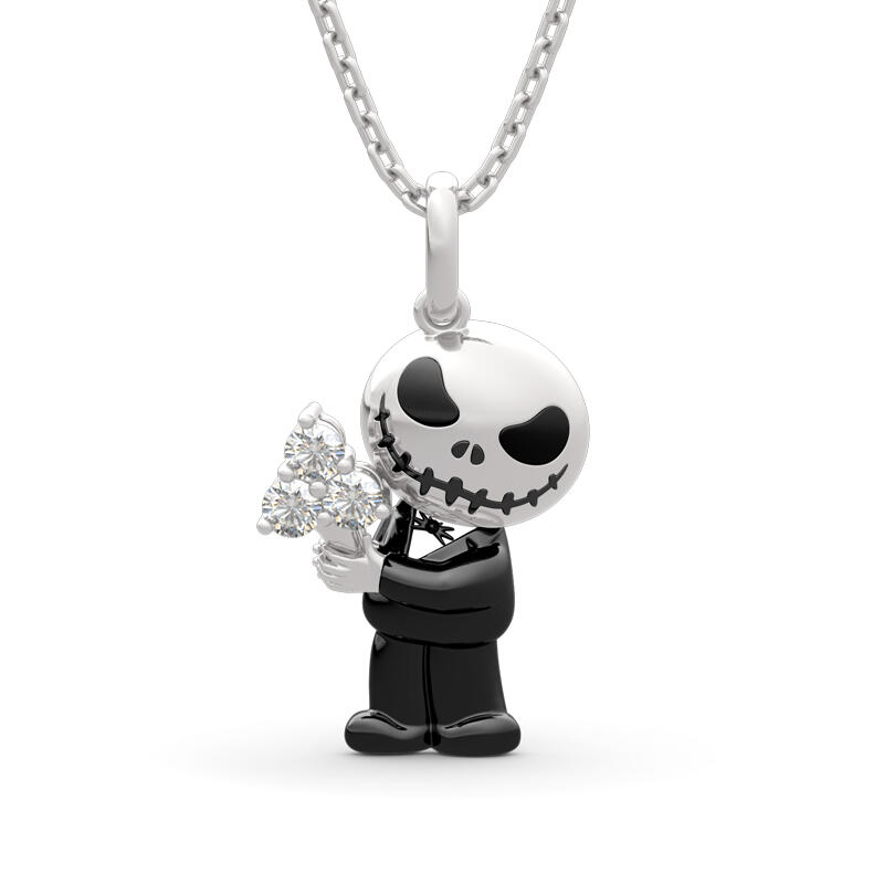 Jeulia colgante de plata de calavera con traje de etiqueta negro con corte redondo