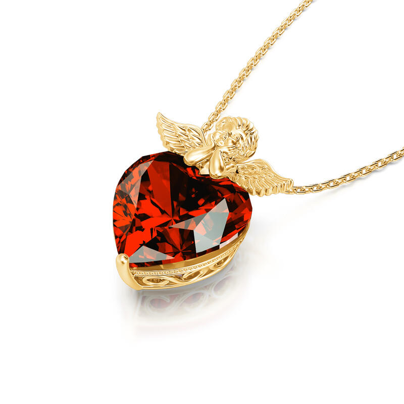 Jeulia Collar con colgante de corazón de Cupido de plata de ley