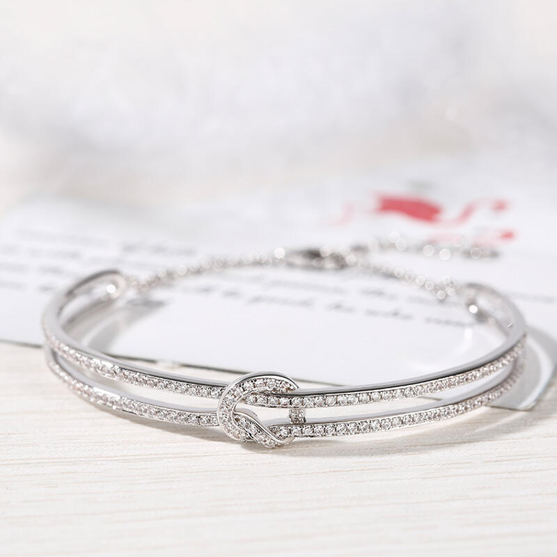 Jeulia Knot Design Sterling Silver Bangle Bracelet