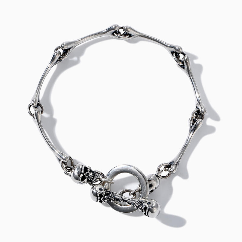 Jeulia Pulsera de huesos y calaveras conectadas de plata de ley