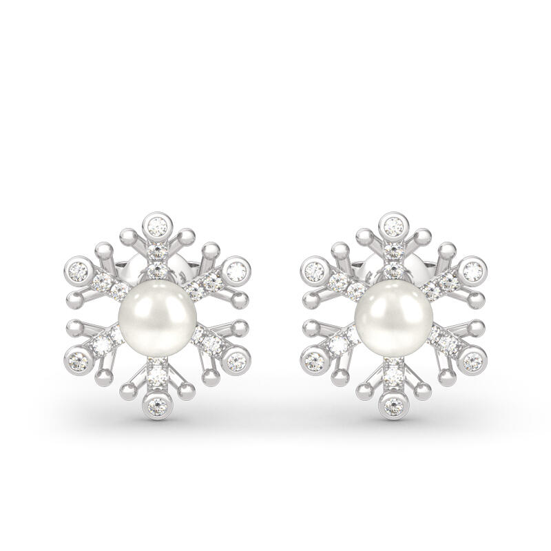 Jeulia Snowflake Cultured Pearl Sterling Silver Stud Earrings