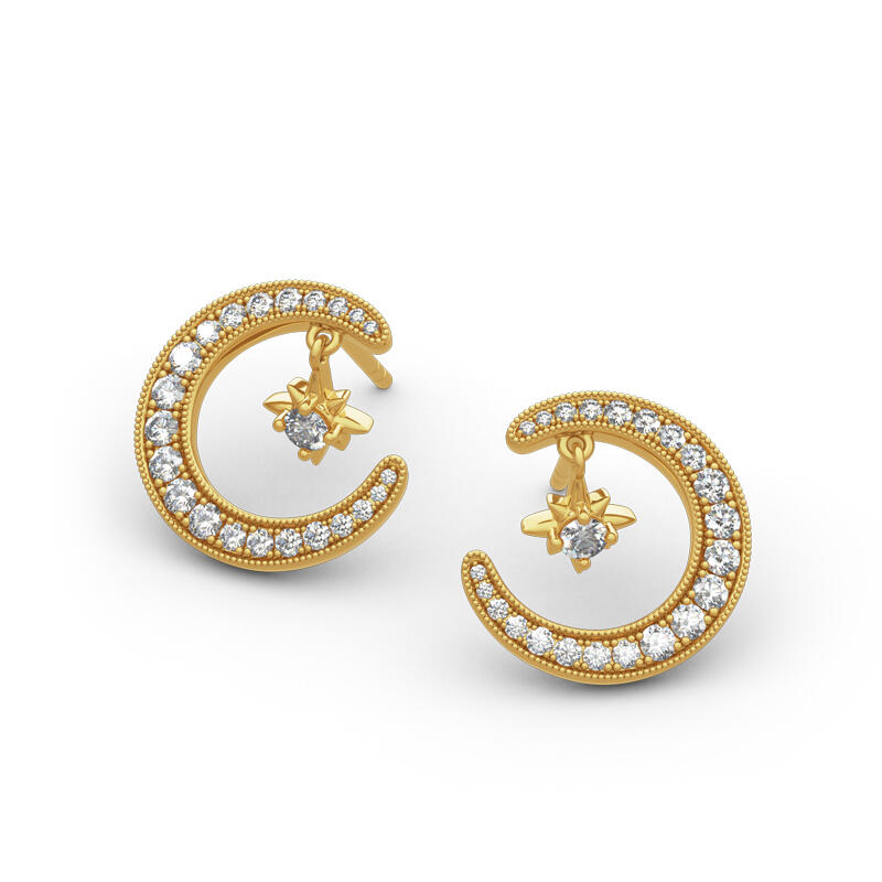 Jeulia "Moon and Star" Round Cut Sterling Silver Earrings