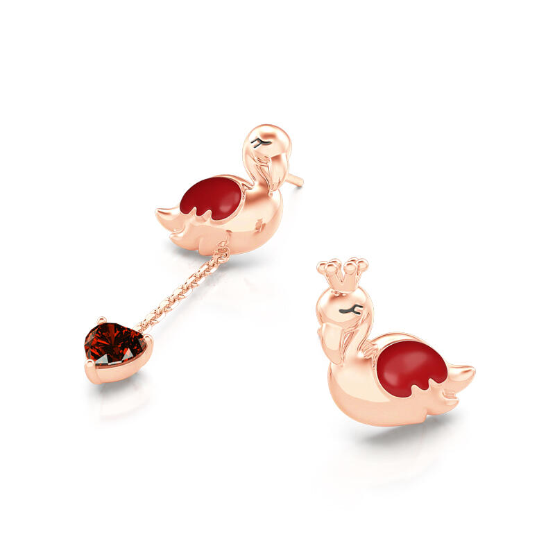 Jeulia Brincos assimétricos femininos de prata esterlina flamingo para casal