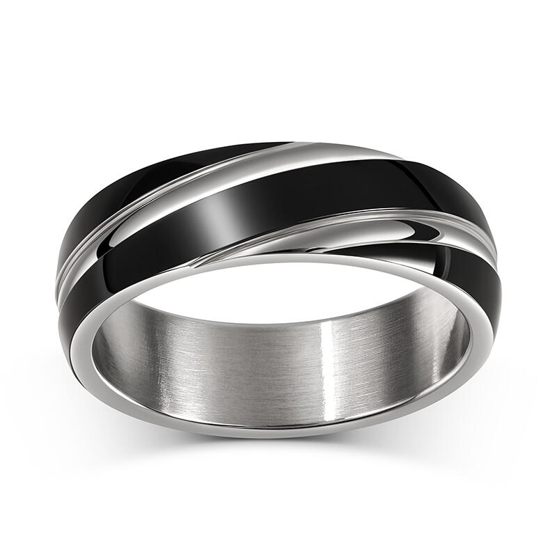 Jeulia Black Simple Titanium Steel Men's Band