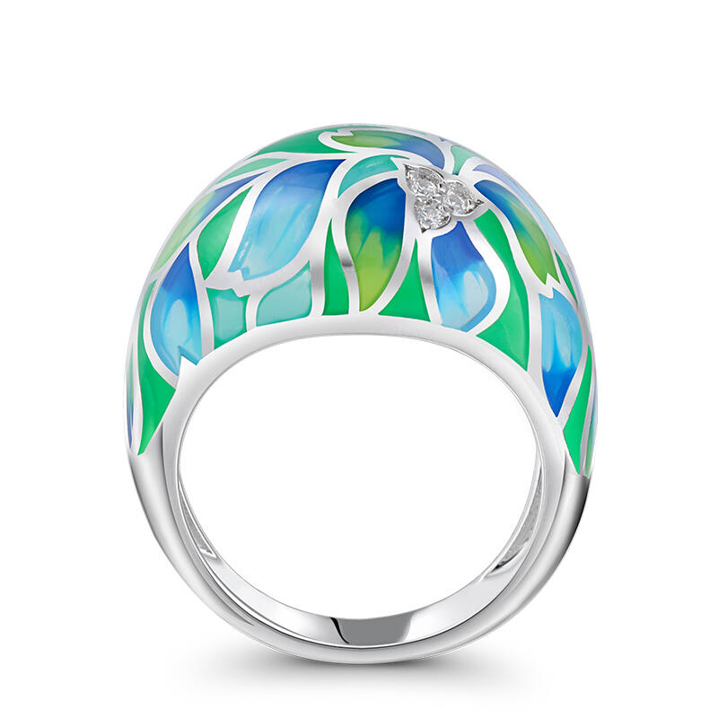 Jeulia "In Full Bloom" Flower Enamel Sterling Silver Women's Band