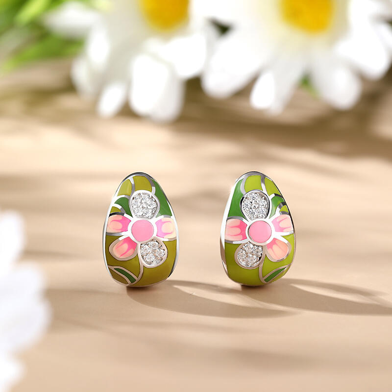 Jeulia "Bright Mood" Flower Enamel Sterling Silver Earrings