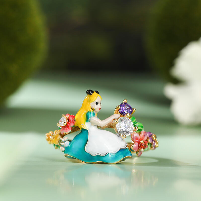 Jeulia Anillo Alice con Esmalte de Plata de Ley Lindo para Mujer