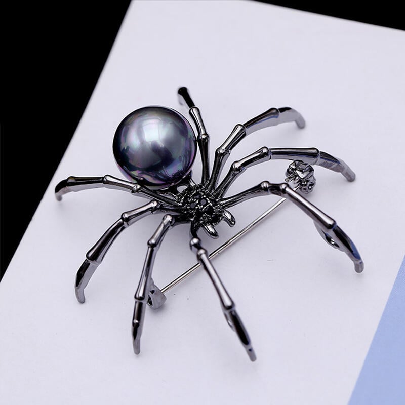 Jeulia Spider Design Black Pearl Copper Brooch